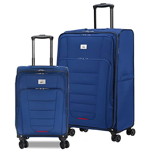 Verdi Travel Expandable Softshell Luggage Set 2 Piece Lightweight Softside Suitcase Nested Set Includes 20 Inch Carry On with USB Port and 28 Inch Checked Bag with 8-Wheel Rolling Spinner