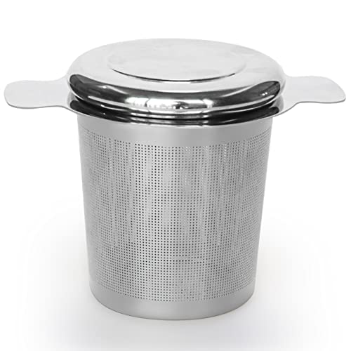 LHS Loose Leaf Tea Infuser, Tea Filter, Stainless Steel Infuser Basket, Extra Fine Mesh Tea Strainer for Loose Tea, Perfect Size Double Handles, Tea Infuser with Lid Fits Most Tea Pots, Mugs, Cups
