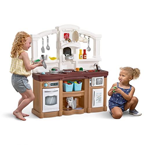 Step2 Fun with Friends Kids Kitchen, Indoor/Outdoor Play Kitchen Set, Toddlers 2+ Years Old, 25 Piece Kitchen Toy Set, Easy to Assemble, Tan