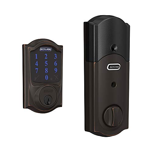 SCHLAGE BE469ZP CAM 716 SCHLAGE Connect Smart Deadbolt With Alarm Inbuilt Camelot Trim In Aged Bronze.