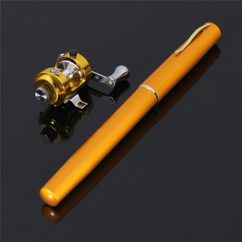 G Ganen 38inch Mini Portable Pocket Aluminum Alloy Fishing Rod Pen Great Gift (Golden)