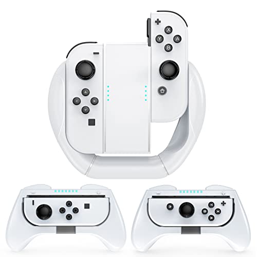Mooroer Switch Joycon Grips White for Nintendo Switch & OLED, Switch Joy-Con Controller Holders Kit, Family Use Gaming Accessories for Nintendo Switch, [3 Pack]