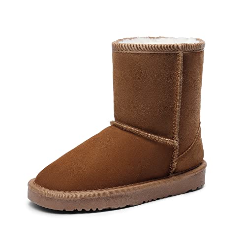 DREAM PAIRS Boys Girls Shorty-K Sand Sheepskin Fur Winter Snow Boots Chesnut Size 4 Big Kid