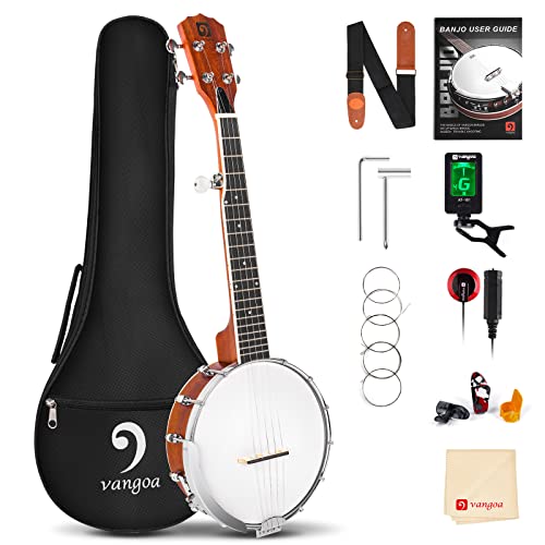 Vangoa Mini Banjo 5 String Small Travel 26 Inch Set, Portable Tenor Banjo Beginner Kit for Kids Teens Youth Adults