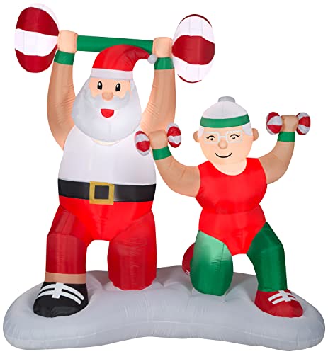 Gemmy Christmas Airblown Inflatable Santa and Mrs Claus Workout Scene, 6.5 ft Tall