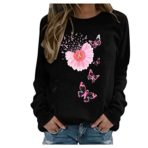 Lightning Deals of Today Prime Breast Cancer Awareness T Shirt Long Sleeve Crew Neck T Shirts Breast Cancer Pink Ribbon Pin Womens Fall Tops My Orders Placed Recently by Me De Mujer Bonitas