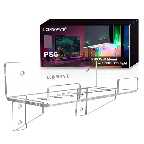 UCINNOVATE Acrylic Wall Mount for PS5, Wall Mount Kit with Dreamcolor LED Light Compatible for Playstation 5, Accessory for PS5 Gaming Console(Disc & Digital Edition)-Sturdy Wall Stand Hanger