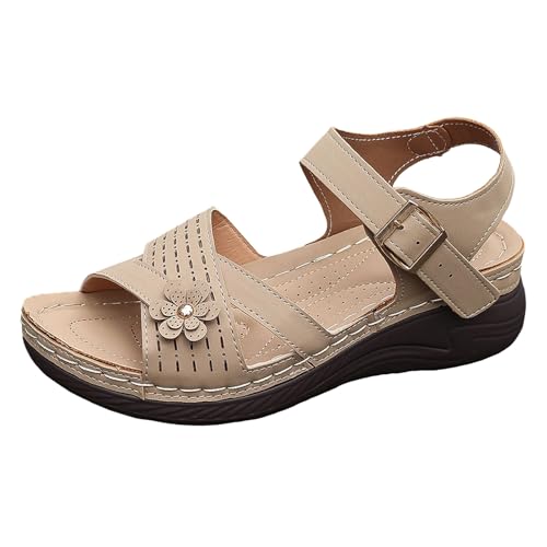 JEUROT Womens Orthopedic Comfort Sandals Ankle Strap Boho Wedge Sandal Open Toe Slip On Platform Sandal Slingback Dress Shoes (White-b, 9)