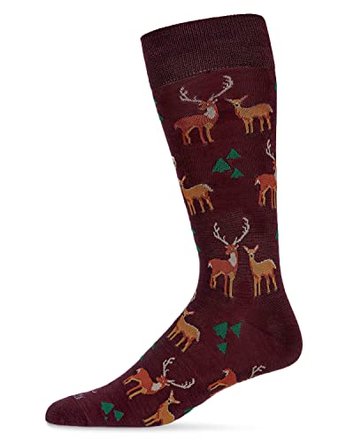 MeMoi Men's Oh Deer Bamboo Blend Novelty Crew Sock Burgundy 10-13