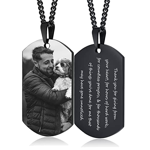 VNOX Personalized Dog Tags Necklace for Men - Custom Photo Text Army Dog Tag Necklace for Father Husband Son Customized Picture Necklace for Men Women