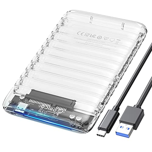 ORICO 2.5 inch Hard Drive Enclosure USB C to SATA III 6Gbps Clear External Hard Drive Case for All 7mm 9.5mm 2.5 inch SATA SSD HDD Up to 6TB, Tool-Free, Support USB 3.2 Gen 2 UASP (2139C3)