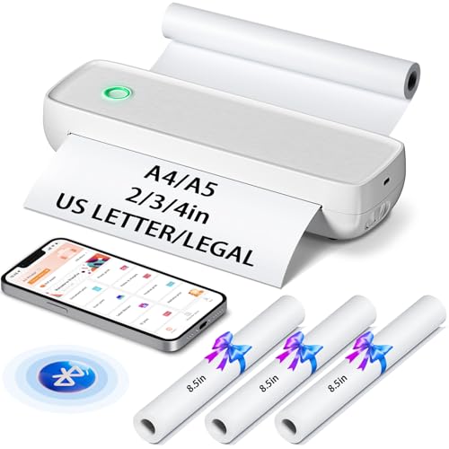 MinZhi Portable Thermal Printer, Wireless Printer Supports 8.5 X'11'US Letter&Legal,A4&A5 Paper,Bluetooth Printer with 3 rolls of thermal paper,Compatible with Android iOS & Laptop for Office Home Car