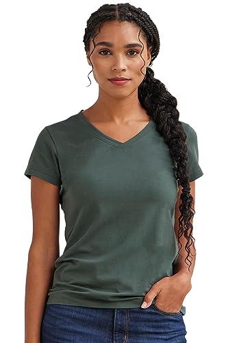 Fair Indigo Women's Organic Pima Cotton Short Sleeve V-Neck T-Shirt (S, Balsam)