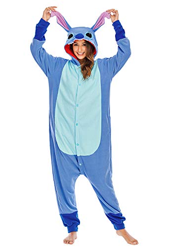 BGOKTA Halloween Animal Onesie Pajamas for Adults Stitch Costume Cosplay Homewear One Piece