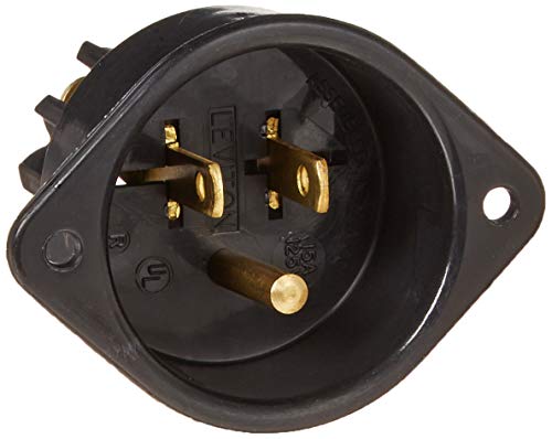 Leviton 5239 15 Amp, 125 Volt, Flanged Inlet Receptacle, Straight Blade, Commercial Grade, Grounding, Back Wired, Black
