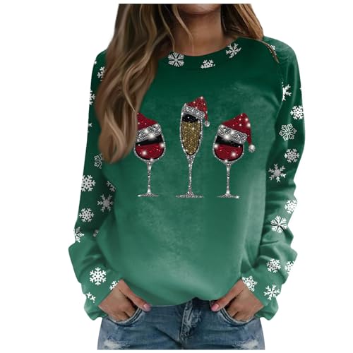 Long Sleeve Shirts for Women Long Sleeve Tops for Woman Long Sleeve T Shirt Women Womens Long Sleeve Tops Round Neck Tops Christmas Print Shirts Hide Belly Sweatshirt Comfortable Blouses Fashion Tee