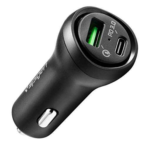 Spigen Essential USB C Car Charger, 45W Dual Port Car Charger Fast Charge (PD 27W + Quick Charge 18W) Type C Adapter for iPhone 15 14 13 Pro Max Mini 12 iPad Galaxy Z Fold Flip 5 S23 S22 Ultra Note