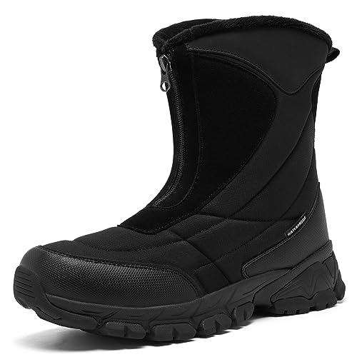 SHULOOK Men's Winter Snow Boots Waterproof Zipper Warm Fur Lined Leather Boot