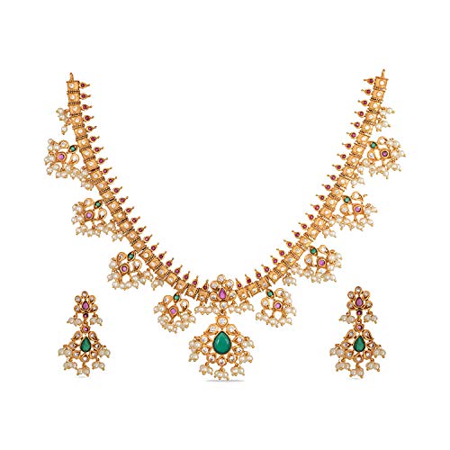 TARINIKA Antique Gold Plated Premal Short Necklace Set with Guttapusalu Design - Indian Jewelry Sets for Women | Perfect for Ethnic Occasions | 1 Year Warranty*