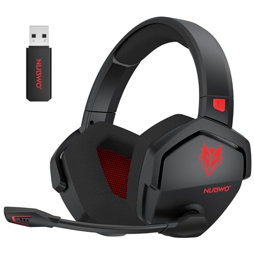 NUBWO G06 Dual Wireless Gaming Headset with Microphone for PS5, PS4, PC, Mobile, Switch: 2.4GHz Wireless + Bluetooth - 100 Hr Battery - 50mm Drivers - Red