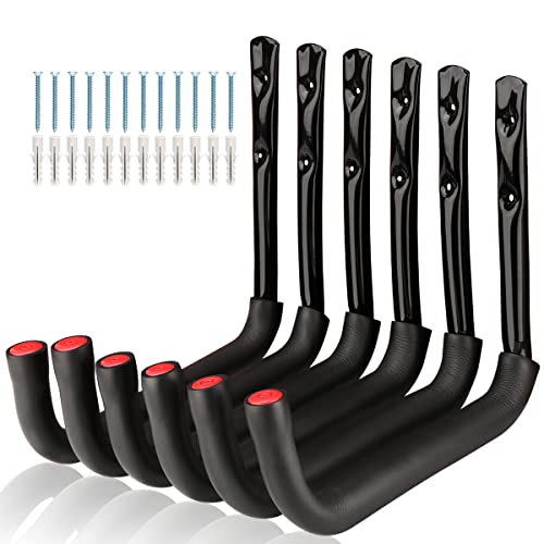 Naikozmo Garage Storage Ladders Hooks, 6 Pack Heavy Duty Utility Hanger, 9.8IN Wall Mount Rack Safely Holds 50 Pounds