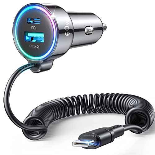USB C 60W Super Fast Car Charger PD& QC3.0 with 5ft 30W Type C Coiled Cable, Car Phone Charger Adapter for iPhone 15 Pro Max Plus, Samsung Galaxy S24/S23/S22, Google Pixel/Moto/LG/Android, iPad Pro…