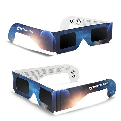 Medical king Solar Eclipse Glasses NASA Approved 2024 CE and ISO Certified Safe Shades for Direct Sun Viewing (2 PACK)
