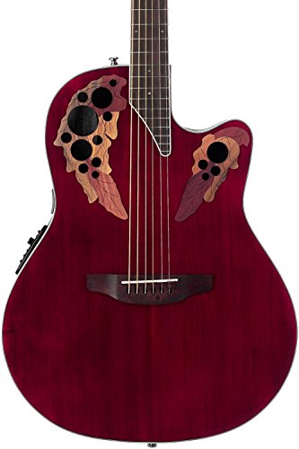 Ovation Celebrity Collection 6 String Acoustic-Electric Guitar, Right, Ruby Red, Super Shallow Body (CE48-RR)