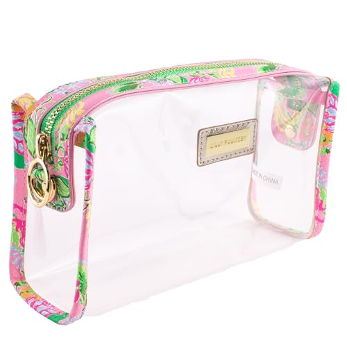 Lilly Pulitzer Clear Zipper Pouch, Cute Pencil Case for Adults, Travel Toiletry Bag, Small Pouch Bag for Supplies, Makeup or Toiletries (Via Amore Spritzer)
