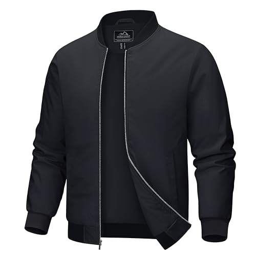 MAGCOMSEN Bomber Jacket Men Lightweight Jacket Full Zip Light Windbreaker Casual Stylish Golf Jackets Black L