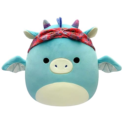Squishmallows Original 14-Inch Tatiana Teal Dragon with Red Bandana - Large Ultrasoft Official Jazwares Plush