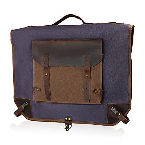 Waxed Canvas Leather Suit Luggage Garment Bag with Shoulder Strap for Work and Business (Grey)