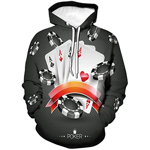 Cerbukt Men's 3D Novelty Hoodies, Display of The Spread Chips with Poker Cards Lifestyle-L