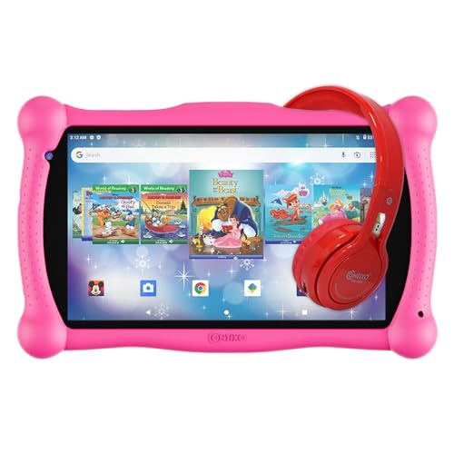 Contixo 7' Android Kids Tablet 32GB, V10 Bundle, Includes 50+ Disney Storybooks & Stickers (Value $200) and Headphone - Pink & Red