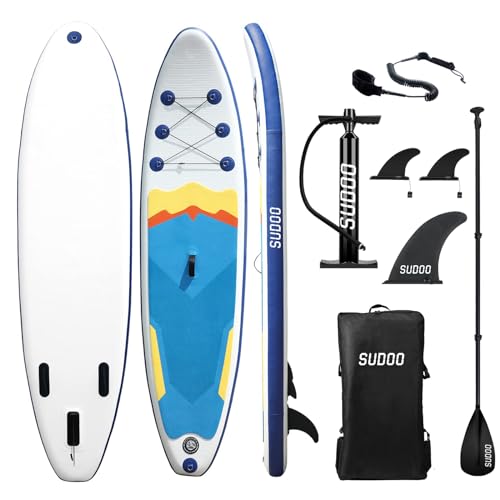 SUDOO SUP Stand Up Paddle Board 10ft Inflatable Paddle Boards 30' Wide 6' Thick for Adults & Youth with Backpack, Pump,Paddle,Coil Leash,Triple Fins