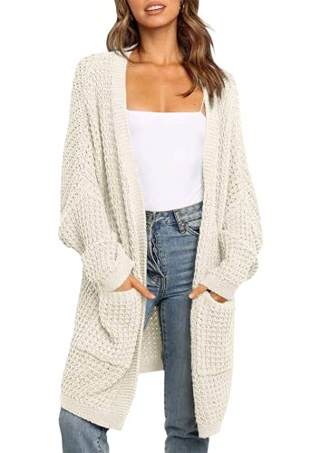 ZESICA Women's 2024 Fall Long Batwing Sleeve Open Front Chunky Knit Cardigan Sweater,B&Apricot,Medium