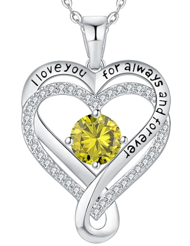 S925 Necklace Gifts for Wife Infinity Heart Birthstone Jewelry Diamond Necklace Girlfriend Birthday Gifts for Her Mom Daughter Sister on Anniversary Christmas Valentine's Day Mother's Day (Silver-Aug-Peridot)
