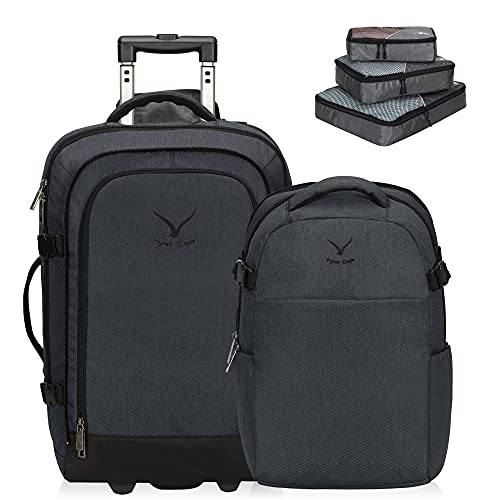 Hynes Eagle 2 in 1 Travel Backpack 22 inches Carry on Luggage 63L Rolling Backpack for Men Women with Packing Cubes 3PCS Set
