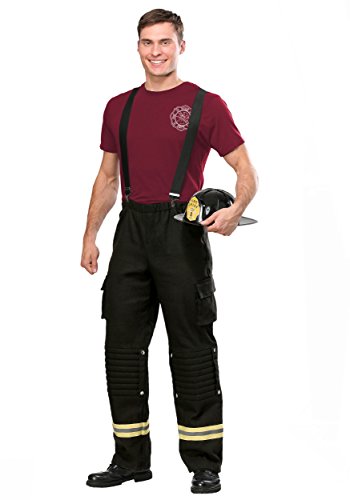 Fun Costumes - Firefighter Uniform Costume Adult Mens, Fire Captain Black Suspenders Hot Halloween Party Outfit Large
