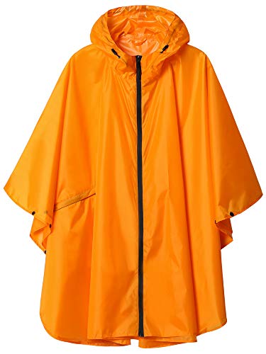 Unisex Rain Poncho Raincoat Hooded for Adults Women with Pockets(Orange)