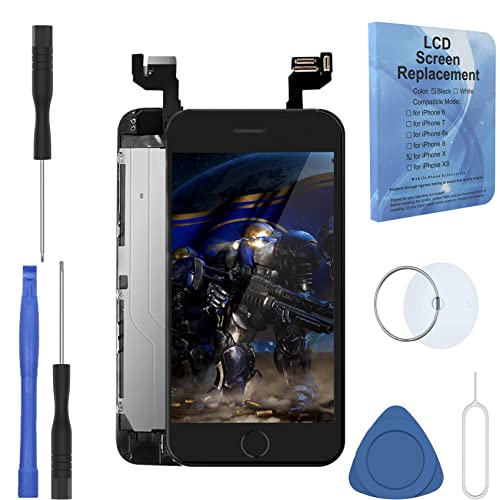 for iPhone 6s Plus 5.5 Inch Digitizer Display LCD Screen Replacement Full Assembly with Home Button Front Camera Facing Proximity Sensor Earpiece Speaker Black