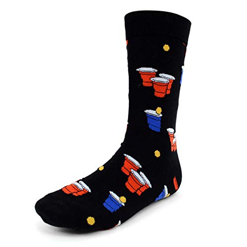 Urban Peacock Men's Novelty Fun Crew Socks - Multiple Patterns! (Beer Pong - Black, 1 Pair)