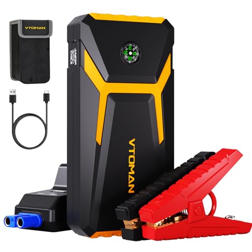 VTOMAN V6 Jump Starter, Car Battery Charger Portable 1500A Peak Jump Box for 12V Auto Battery Booster Pack (Up to 7L Gas/5L Diesel Engines) with Power Bank, Jumper Cables, Carrying Bag(Yellow)