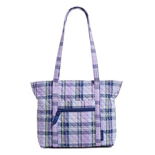 Vera Bradley Women's Cotton Small Vera Tote Bag, Amethyst Plaid - Recycled Cotton, One Size