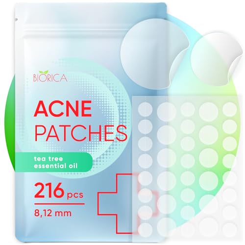 BIORICA Pimple Patches for Face with Tea Tree Oil. Hydrocolloid Acne Pimple Patches. Blemish Patches, Acne Dots, Pimple Stickers, Acne Patch and Pimple Patch. (216)