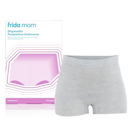 Frida Mom Postpartum Disposable Underwear | 100% Cotton, Microfiber Boyshort Cut Underwear - Size Regular | 8 Count