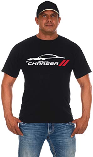 JH DESIGN GROUP Men's Dodge Charger Silhouette Short Sleeve Crew Neck T-Shirt (X-Large, Black)