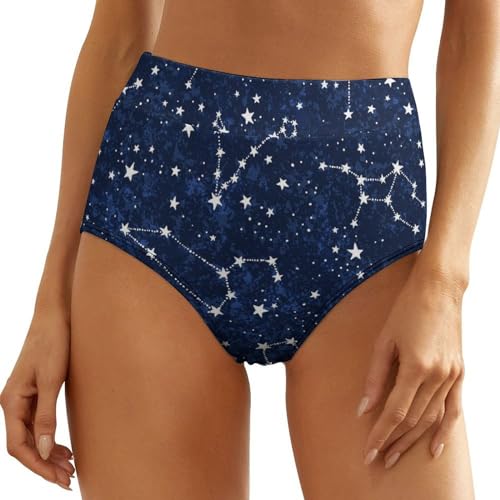 High Waisted Underwear for Women Polyester Plus Size Full Coverage Panties Ladies Briefs and Soft Stretch Waistband Brief Underwear Constellation Galaxy Starry Night Stars Glow
