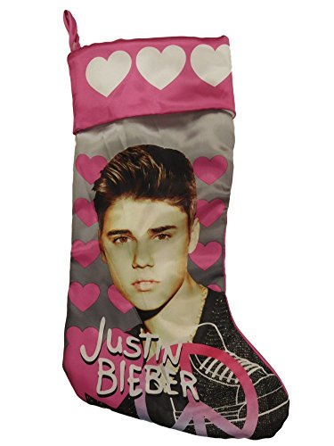 Limited Treasures Gray & Pink Satin Heart Print Justin Bieber Christmas Holiday Stocking