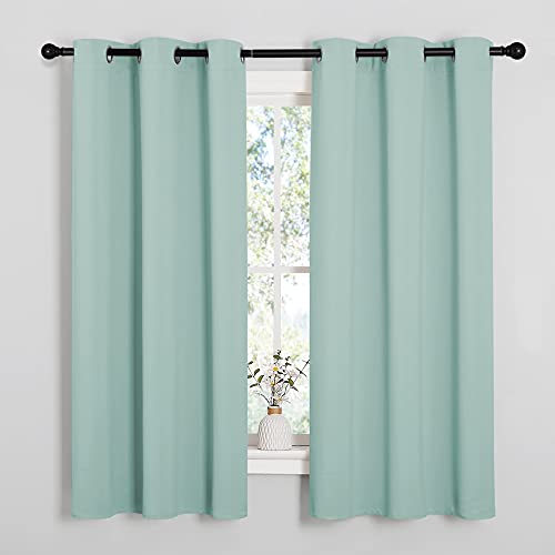 NICETOWN Aqua Blue Room Darkening Curtains for Kitchen, Window Treatment Thermal Insulated Solid Grommet Curtains/Drapes Bedroom (Set of 2, 42 inches Wide by 63 Long)